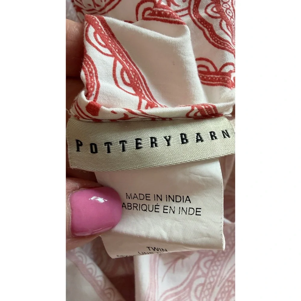 Pottery Barn Paisley Medallion Coral Twin Duvet Cover 100% Cotton Button Closure